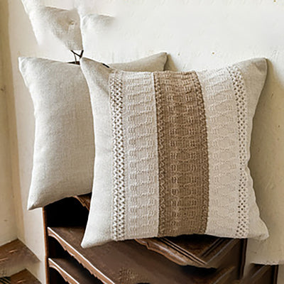Vintage Linen Cushion Cover - Square Boho Throw Pillow with Insert