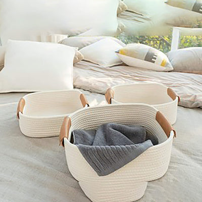 Cotton Rope Woven Storage Basket - Foldable Organizer for Home
