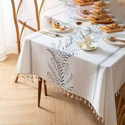 Premium Floral Embroidered Tablecloth - Nordic Linen Waterproof Cover