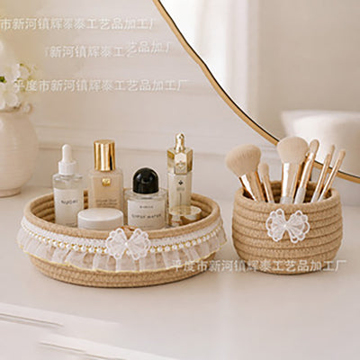 Princess Style Handmade Cotton Rope Basket - Desktop Key Organizer