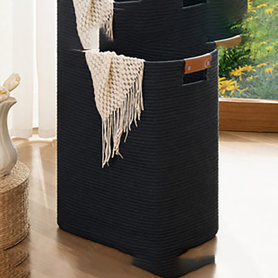 Large Tall Woven Cotton Rope Laundry Hamper - Black with Handles