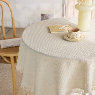 French Cotton Linen Tablecloth with Tassels