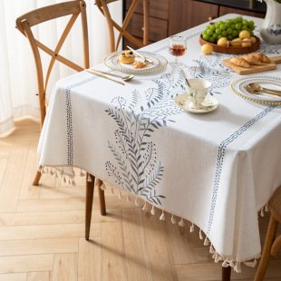 Embroidered Floral Cotton Linen Tablecloth